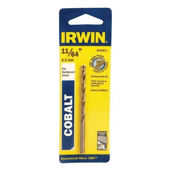 11/64 in. X 3-1/4 in. L Cobalt Alloy Steel Drill Bit 1 pc, Irwin, Mfr#: 3016011
